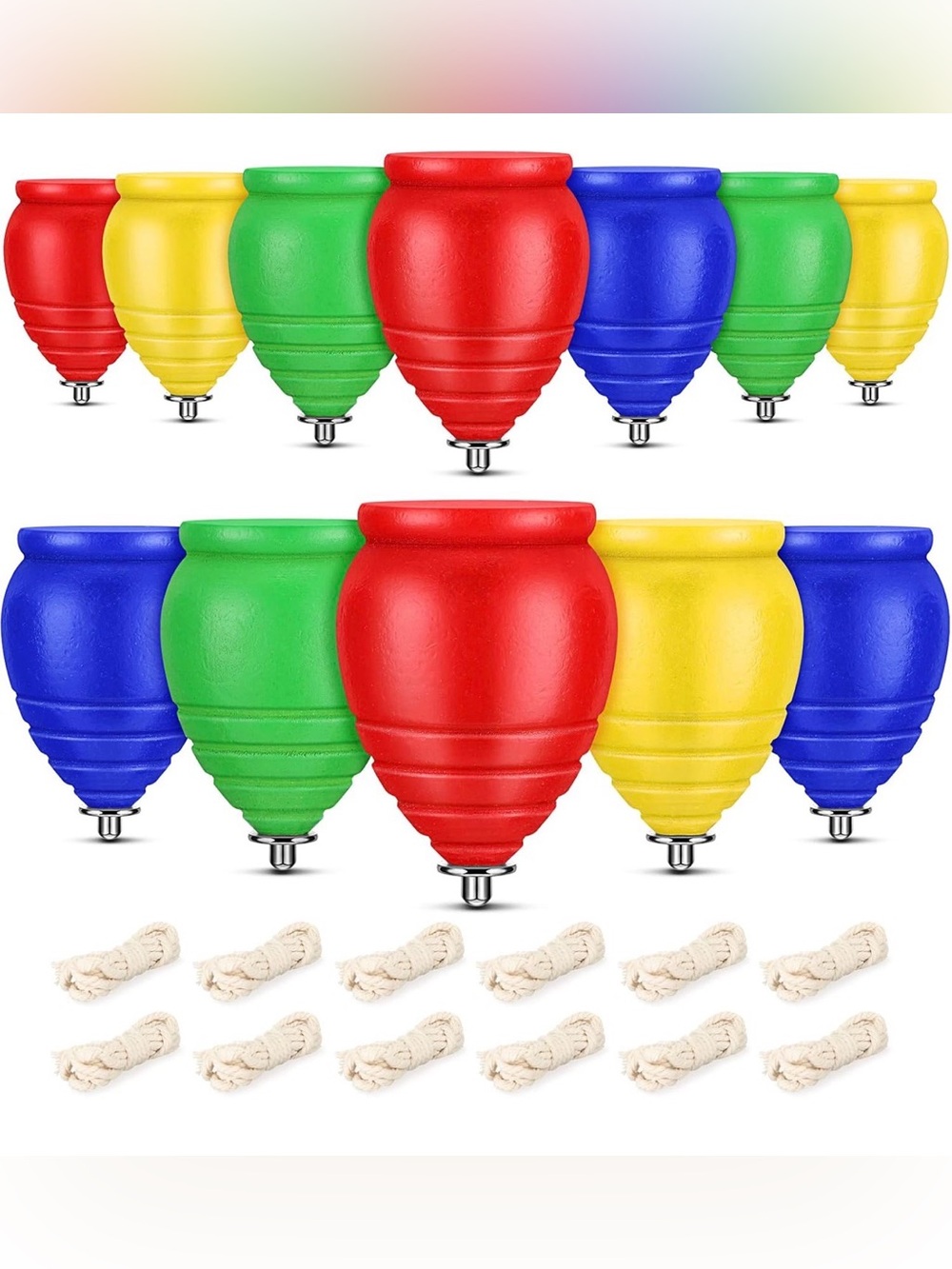 Set of (12) Wooden Spinning Tops